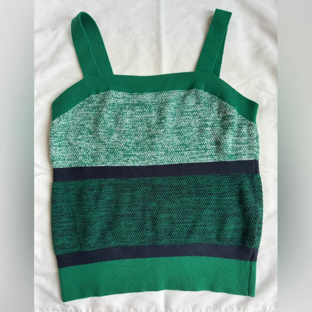 Banana Republic Green Striped Sweater Tank Petite Medium Colorblock Knit
